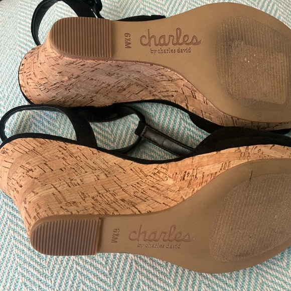 Charles By Charles David Black Wedge Sandals with Ankle Strap - Picture 4 of 15